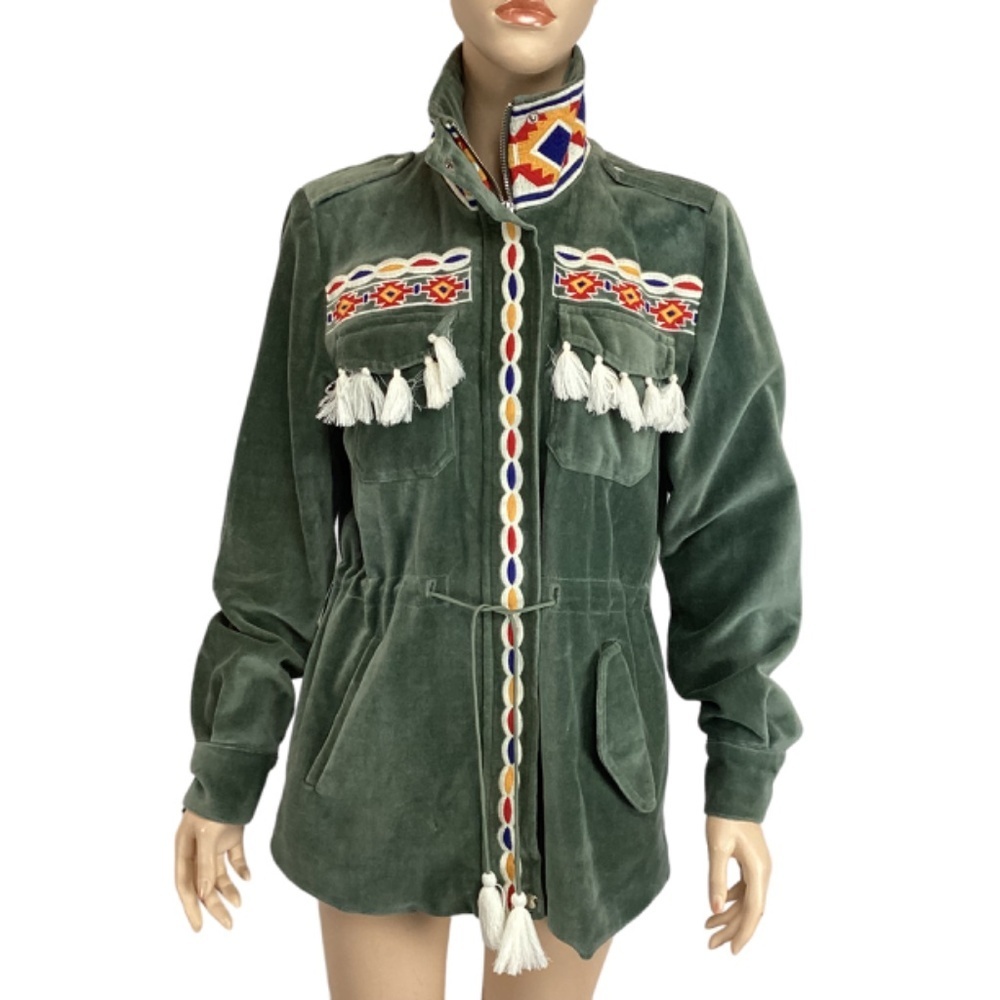 America & Beyond embroidered velvet jacket w/tassels size medium - Picture 3 of 9